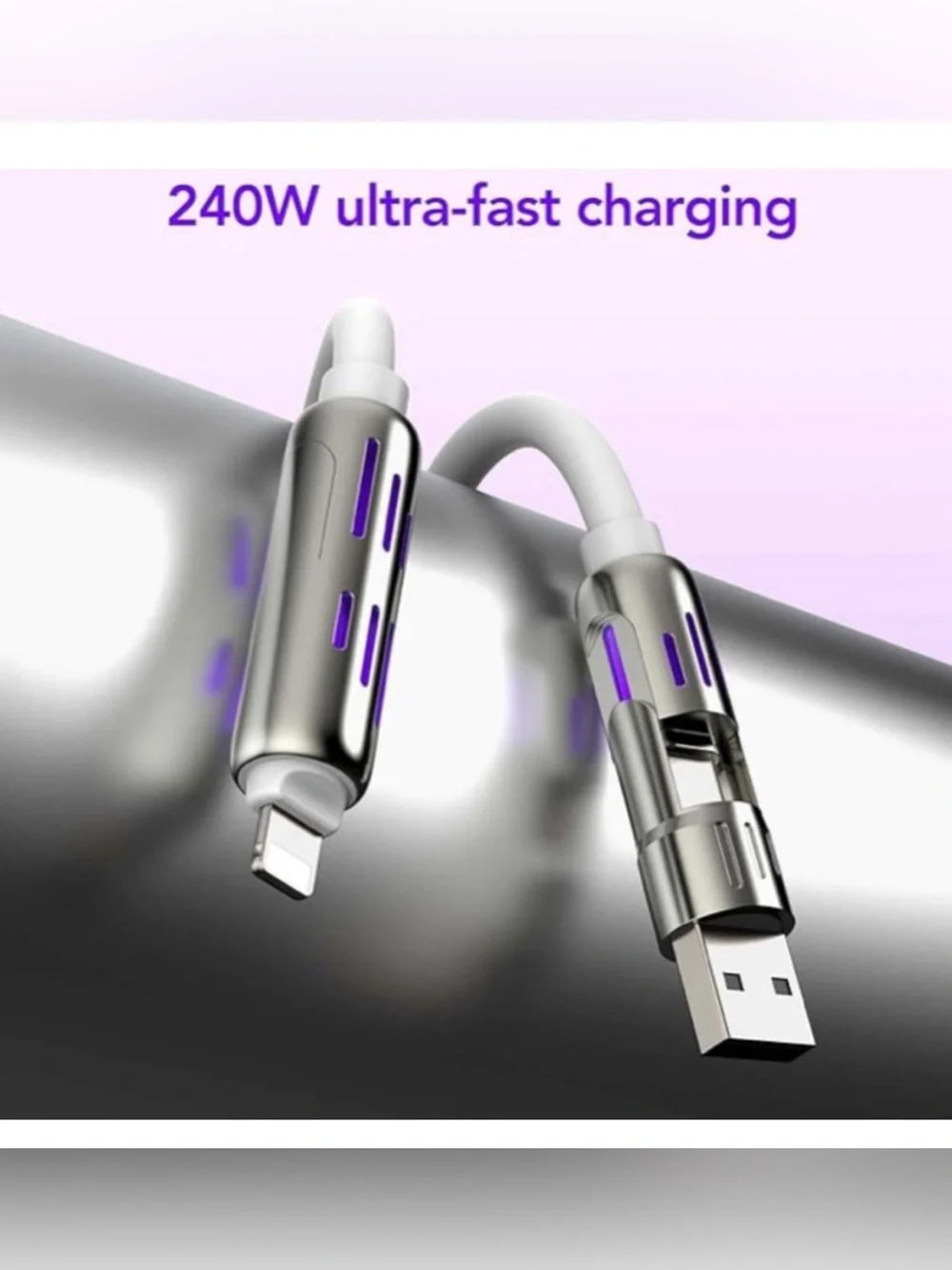 NEW 240W 2-in-2 Fast Data Cable Gray USB Charging Cable High Speed ⚡️